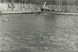 Открытый бассейн в городском парке Южно-Сахалинска, середина 1950-х годов. 