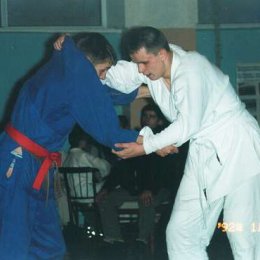 Борьба в абсолютной весовой категории: синее кимоно - андрей Кардаш, белое кимоно - Никита Щербаков