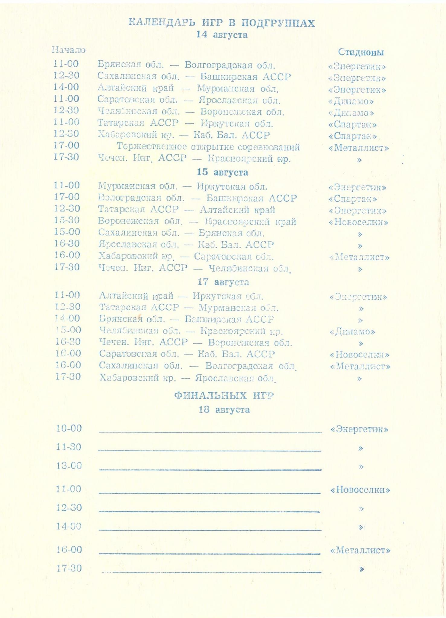 Финал Спартакиады школьников РСФСР в Кашире (с участием сборной Сахалинской области)